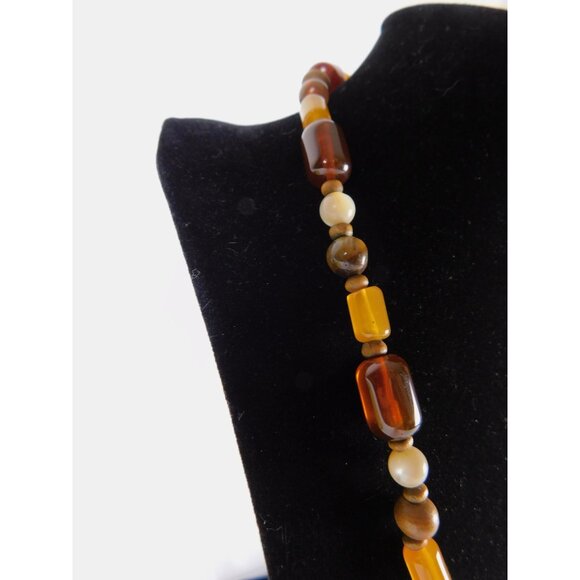 Vintage Beaded Pendant Necklace Boho Geometric Gold Tone Adjustable Statement Je - Picture 6 of 6